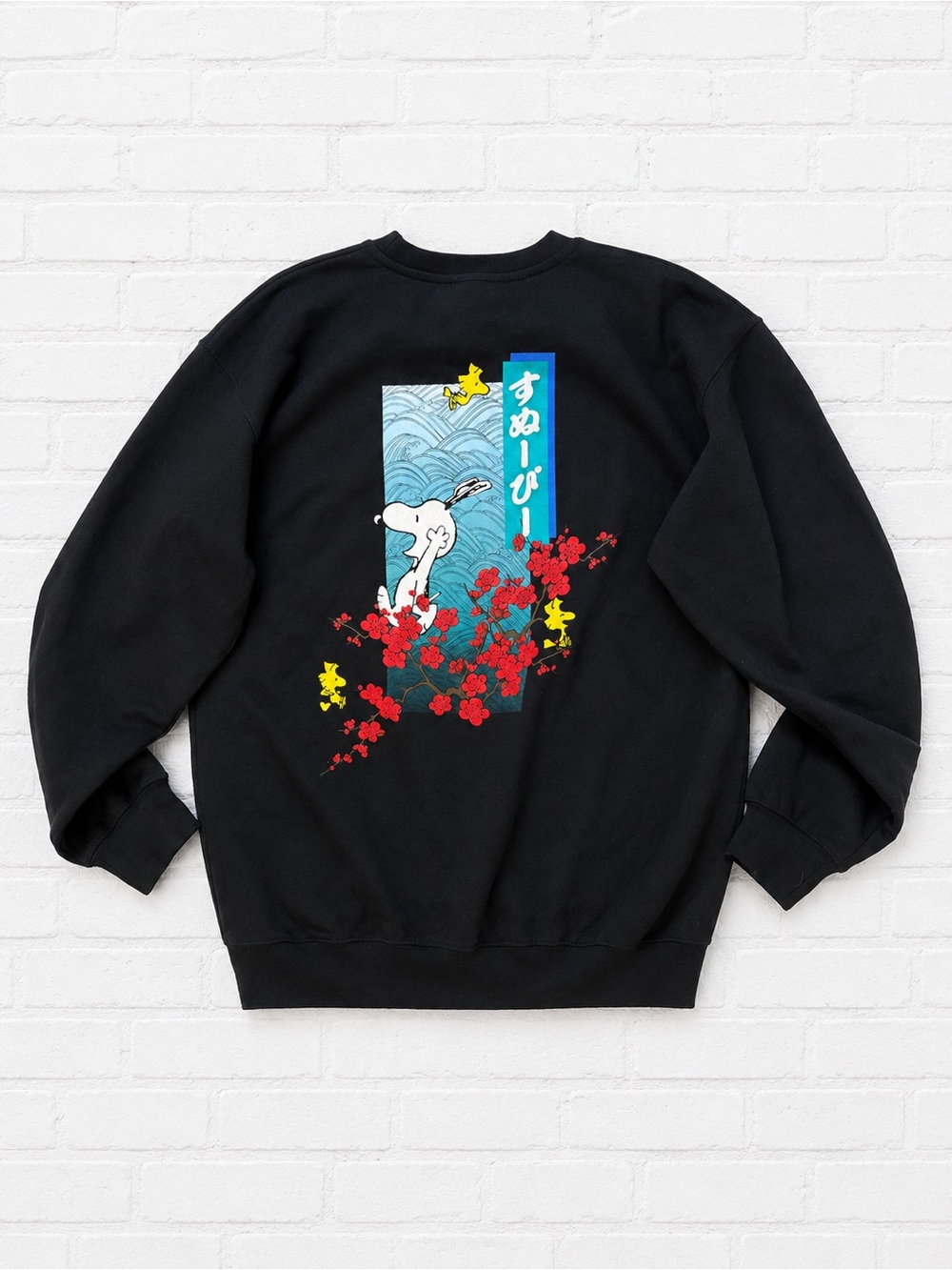 Black Snoopy Floral Graphic Crewneck Sweatshirt